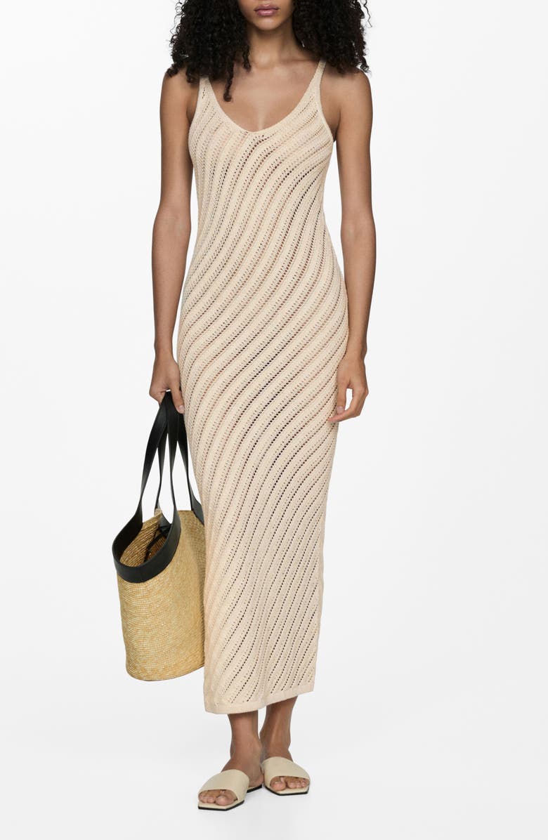 MANGO Metallic Body-Con Sweater Dress, Main, color, 