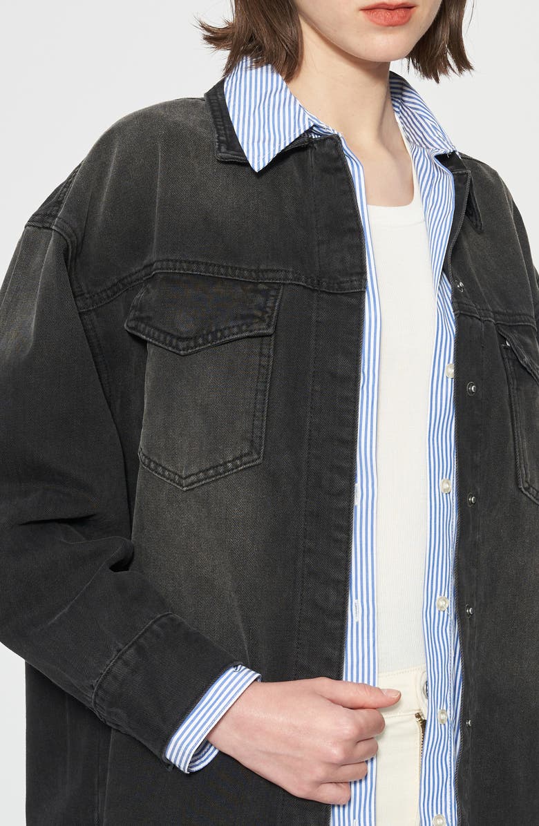 Bayeas Oversize Denim Shirt Jacket, Alternate, color, Black