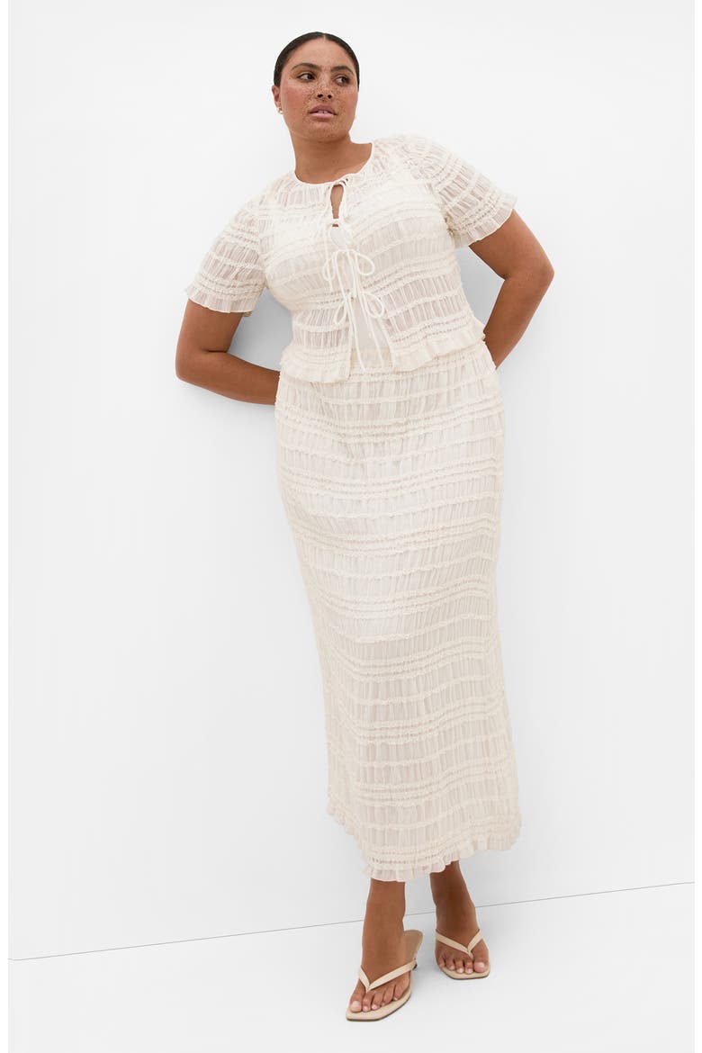 Emelia Shirred Tie Front Top, Alternate, color, CREME