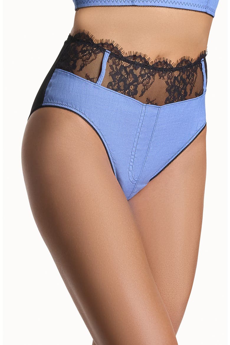 x Lexi Wood Katrina Lace Trim High Waist Briefs, Main, color, DENIM