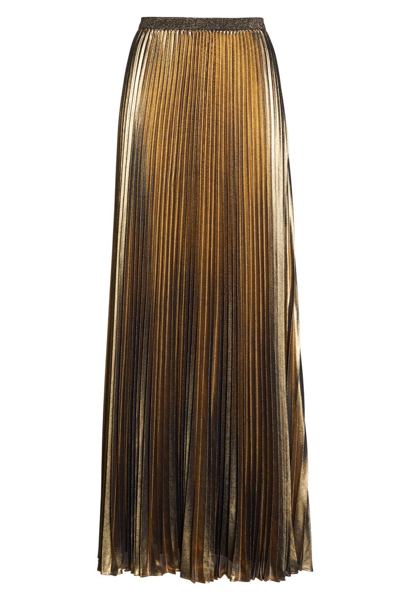 Metallic Pleat Maxi Skirt, Alternate, color, GOLD
