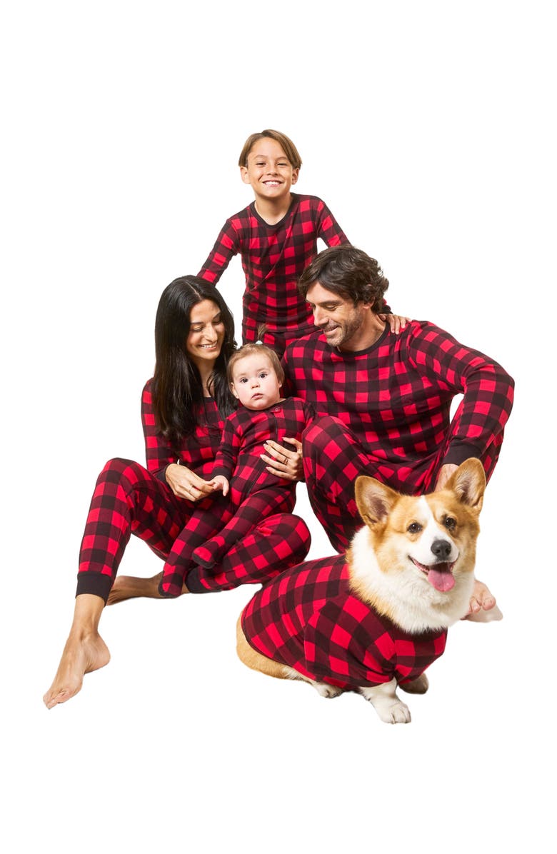 Leveret Two-Piece Cotton Matching Family Holiday Pajamas, Christmas Plaid, Alternate, color, Plaid Black & Red