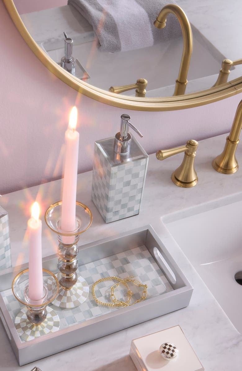 MACKENZIE CHILDS Sterling Check Glass Soap Pump, Alternate, color, Sterling