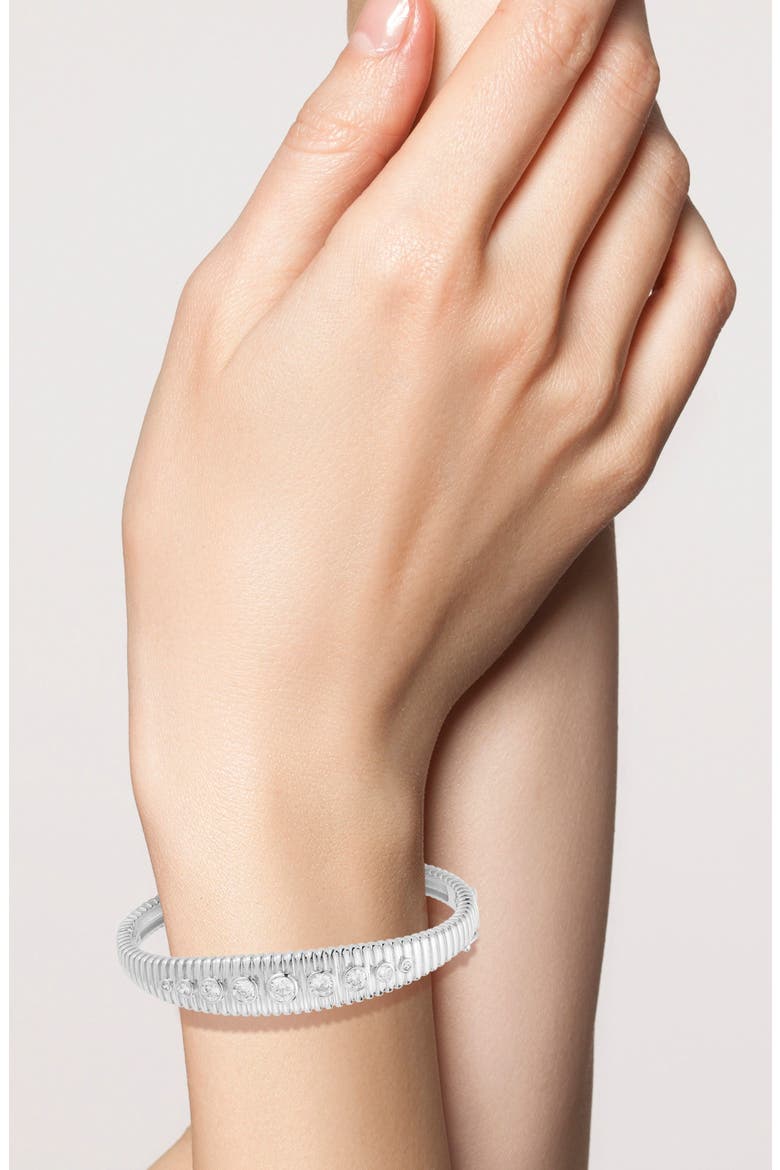 Ribbed Cubic Zirconia Bangle, Alternate, color, SILVER