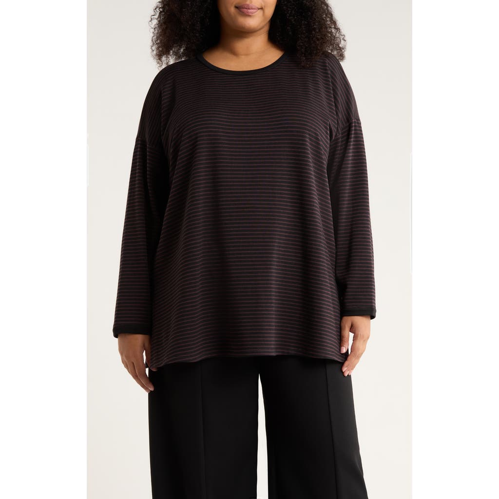 Eileen Fisher Stripe Relaxed Fit Tunic In Burgundy