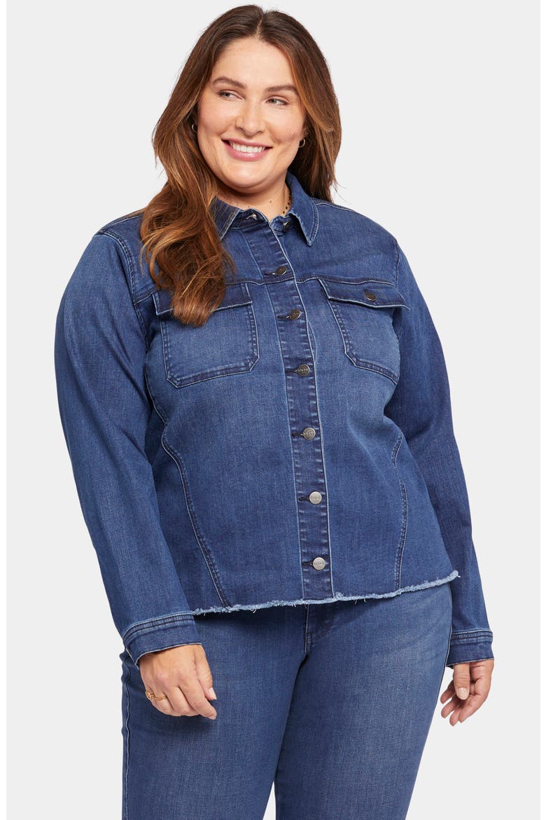 Fray Hem Denim Trucker Jacket, Alternate, color, RENDEZVOUS
