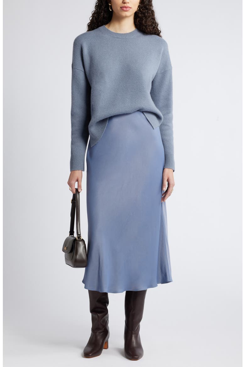 Crewneck Side Slit Wool & Cashmere Sweater, Alternate, color, GREY FOLKSTONE