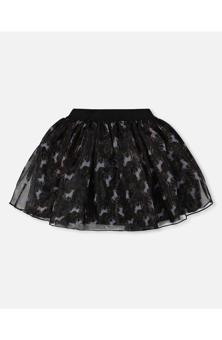 Deux par Deux Organza and Mesh Skirt with Unicorn, Alternate, color, Black