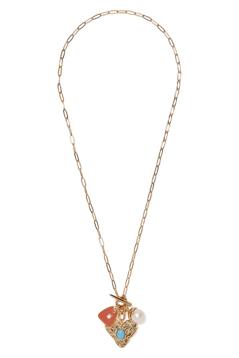 Treasure Heart Charm Pendant Necklace, Main, color, GOLD MULTI