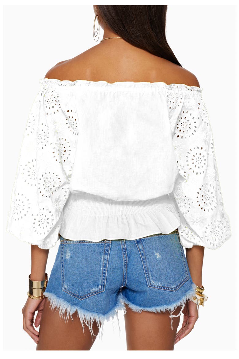 Trish Off the Shoulder Cotton Eyelet Blouse, Alternate, color, IVORY