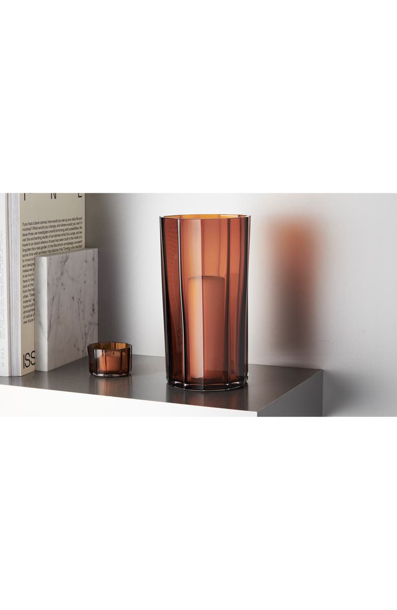 Orrefors Reed Crystal Hurricane Candle Holder, Alternate, color, Amber