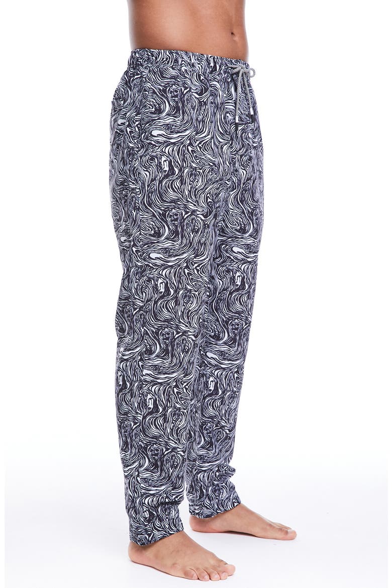 Forest Faces Drawstring Pants, Alternate, color, BLACK WHITE