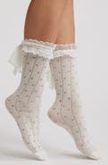 HIGH HEEL JUNGLE Lace Trim Cotton Blend Crew Socks