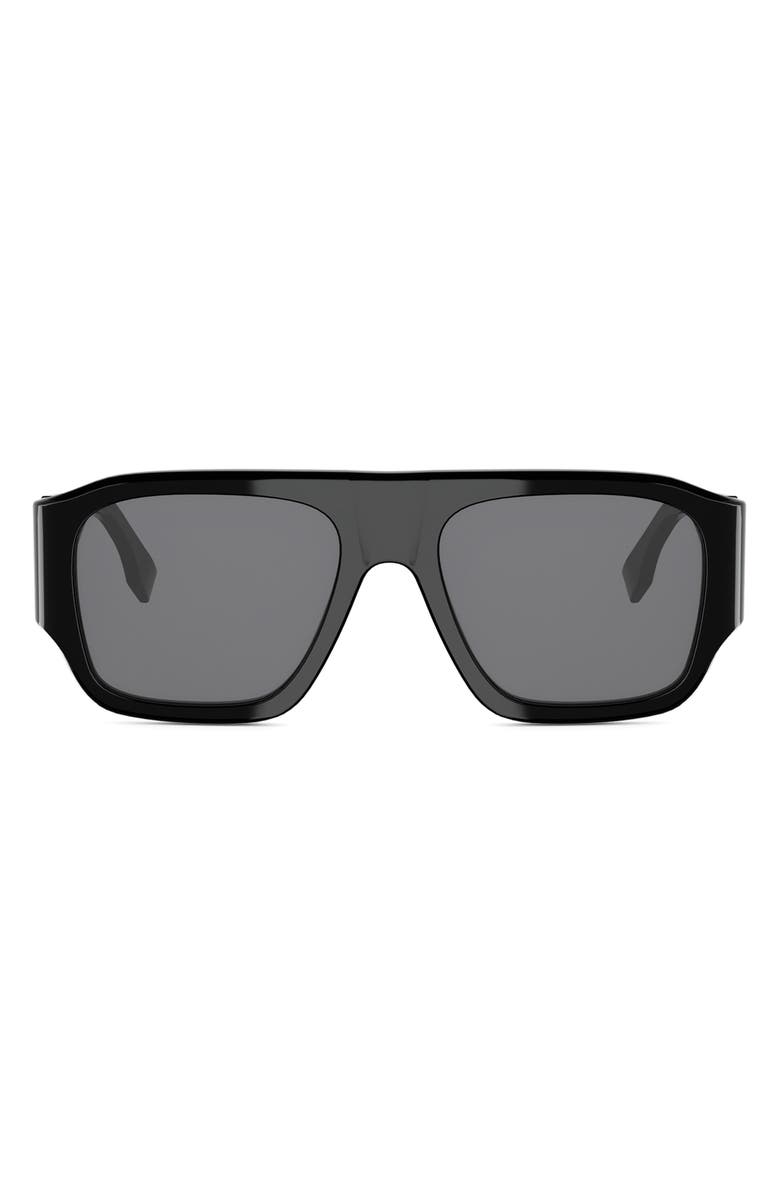 Fendi Diagonal 54mm Rectangular Sunglasses, Main, color, Shiny Black / Smoke