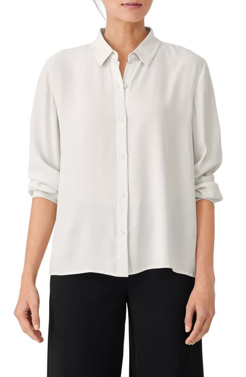 Classic Collar Easy Silk Button-Up Shirt