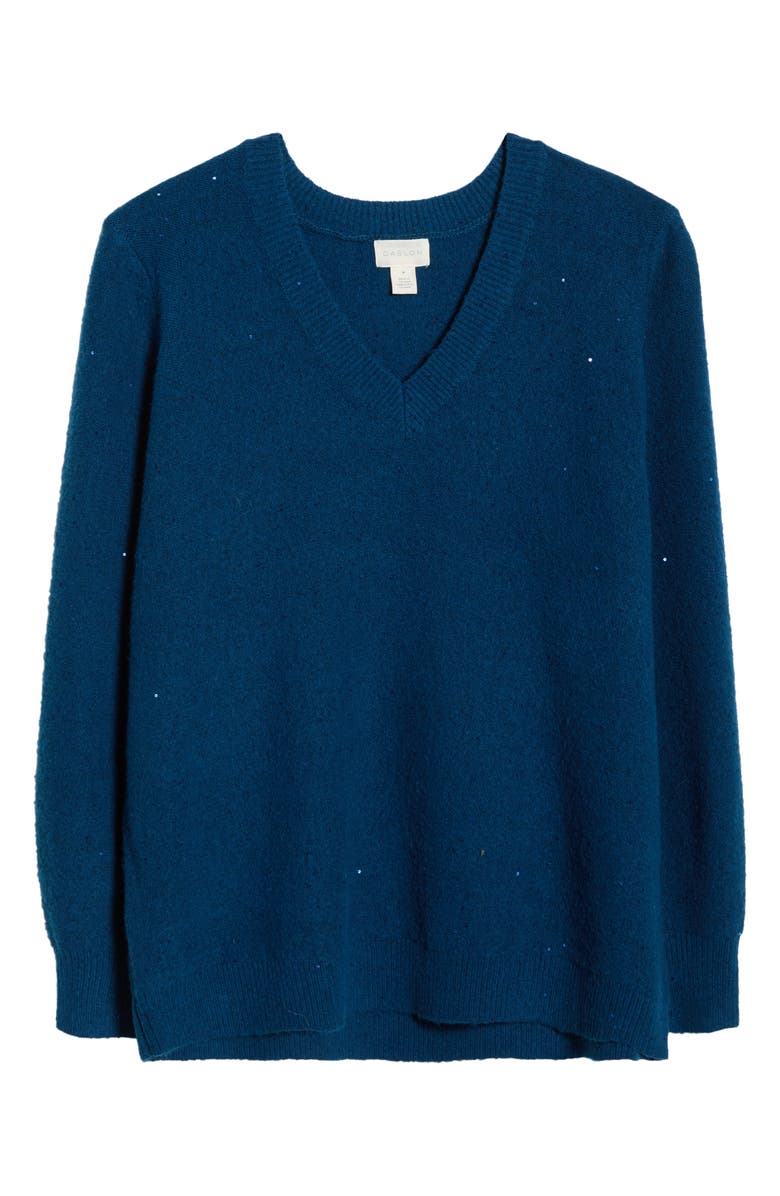 Caslon<sup>®</sup> Sequin V-Neck Sweater, Alternate, color, Blue Poseidon