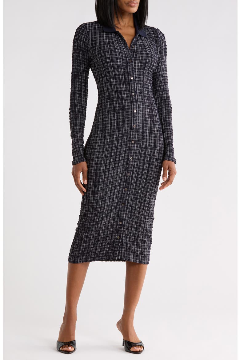 Barrett Plaid Midi Dress, Main, color, NAVY/ WHITE MULTI