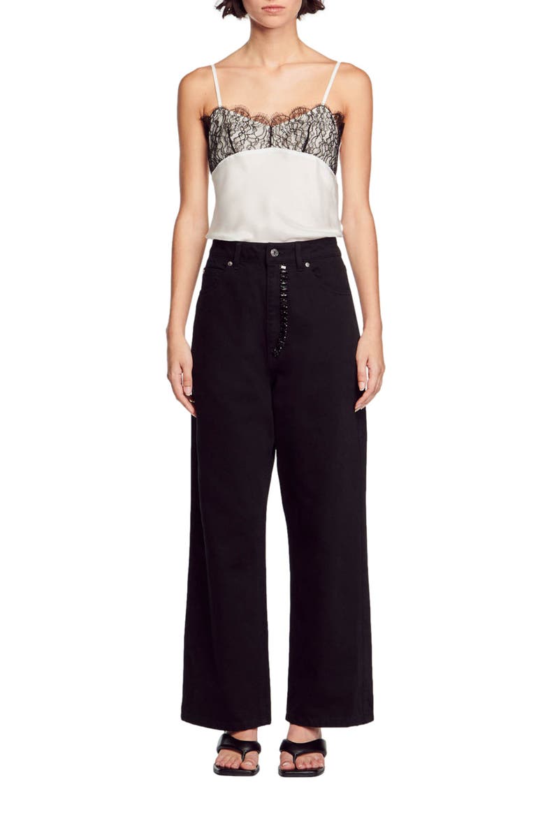 SANDRO Dantin Lace Overlay Silk Camisole, Alternate, color, 