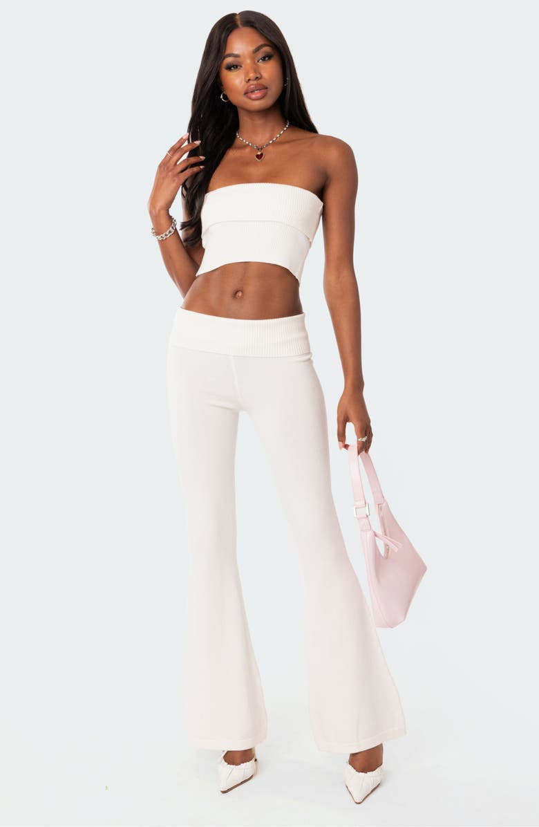 EDIKTED Desiree Foldover Strapless Rib Knit Crop Top, Alternate, color, White