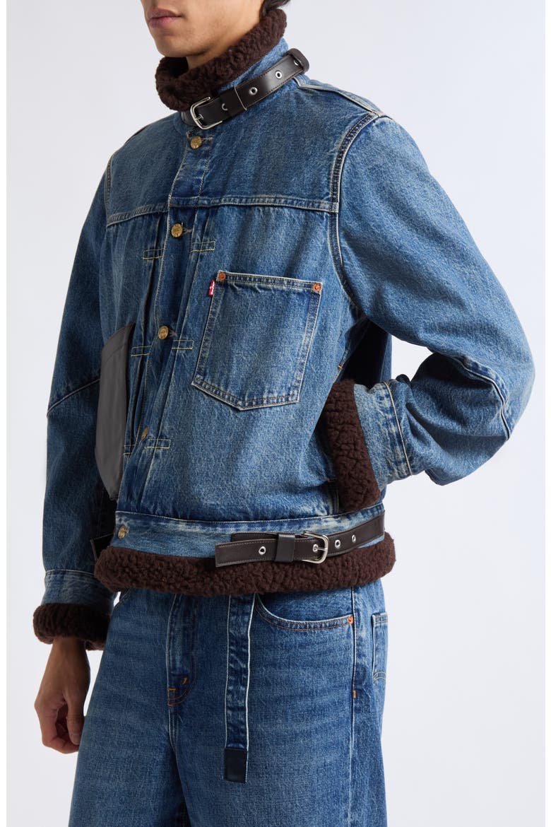 x Levi's® Denim Jacket with Leather & Faux Shearling Trim, Alternate, color, BLUE