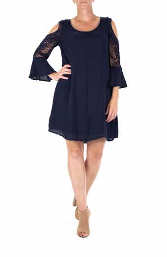 Nina Leonard Crochet Cold Shoulder Long Sleeve Dress