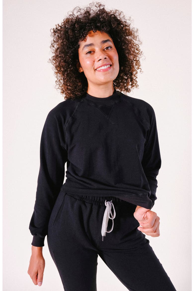 Agnes Raglan Organic Cotton + Tencel Sweatshirt, Alternate, color, Black