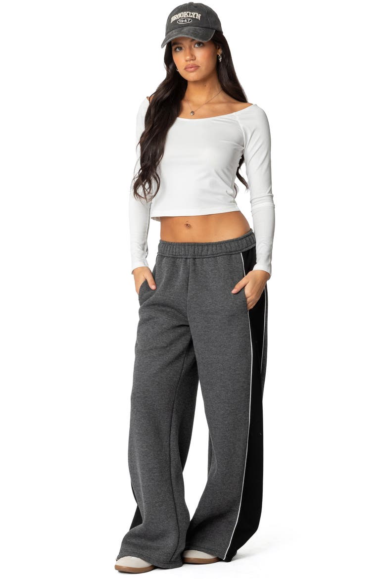 Contrast Stripe Wide Leg Sweatpants, Alternate, color, DARK-GRAY
