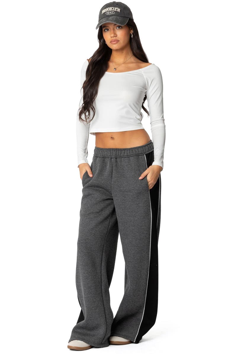EDIKTED Contrast Stripe Wide Leg Sweatpants, Alternate, color, Dark-Gray