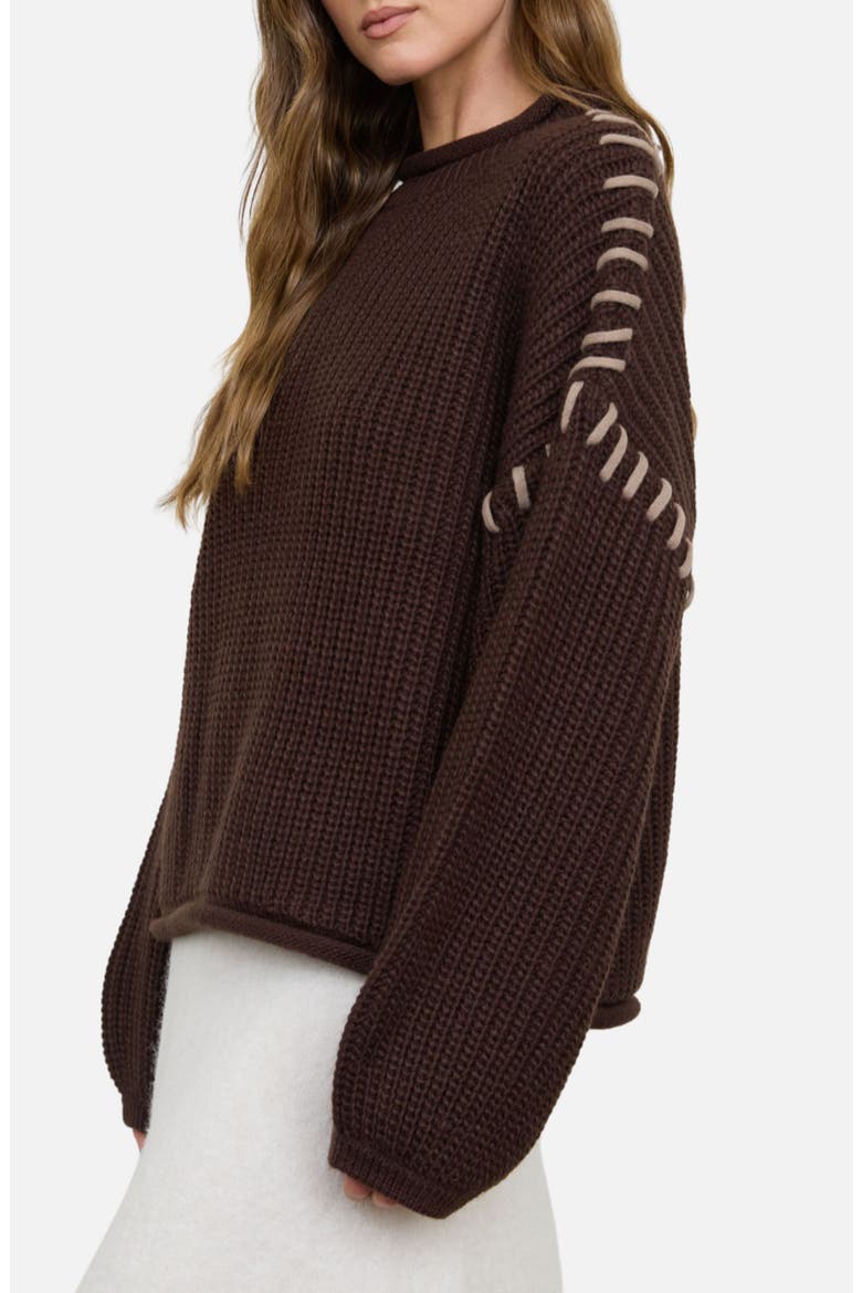 Contrast Stitch Mock Neck Sweater, Alternate, color, CHOCOLATE