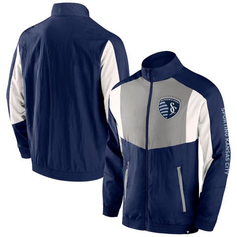 Men's Fanatics Branded  Navy Sporting Kansas City Net Goal Raglan Full-Zip Track Jacket