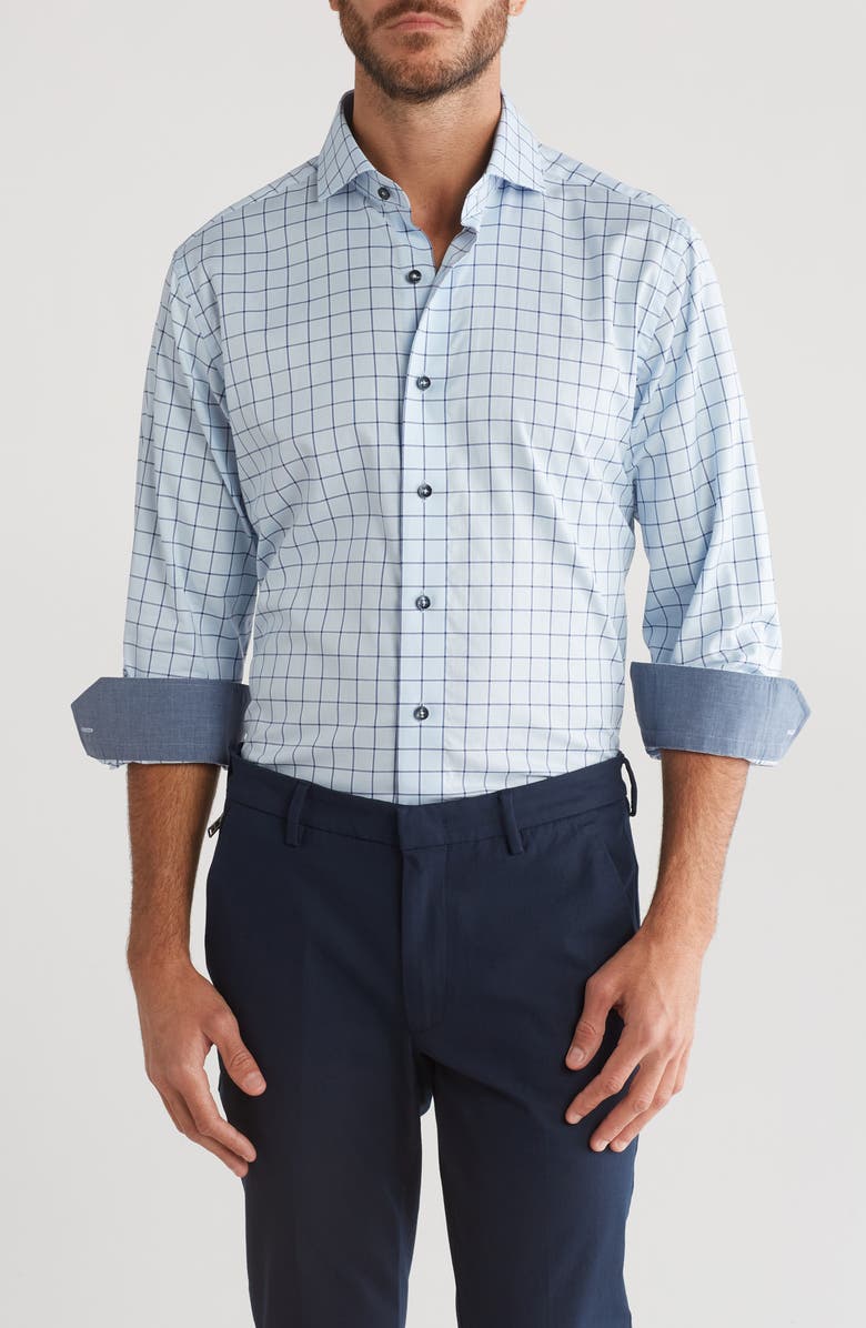 Lorenzo Uomo Trim Fit Textured Windowpane Dress Shirt, Main, color, 