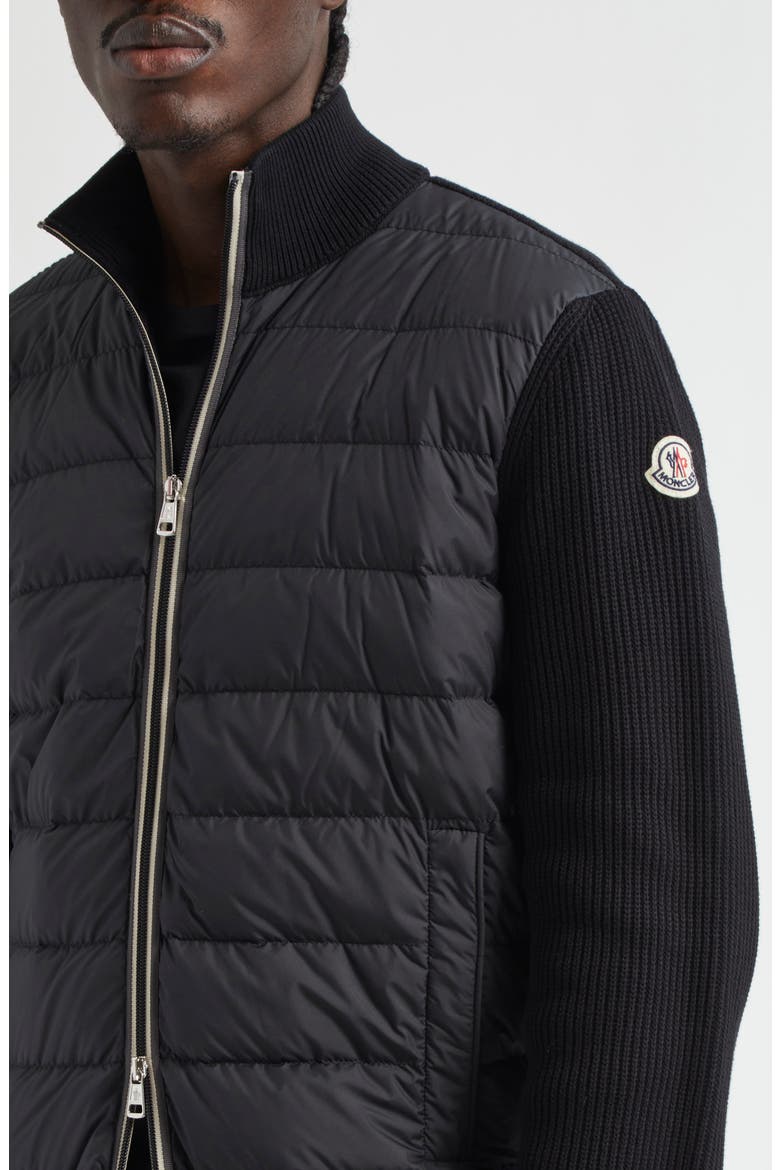 Quilted Down & Cotton Knit Cardigan, Alternate, color, BLACK