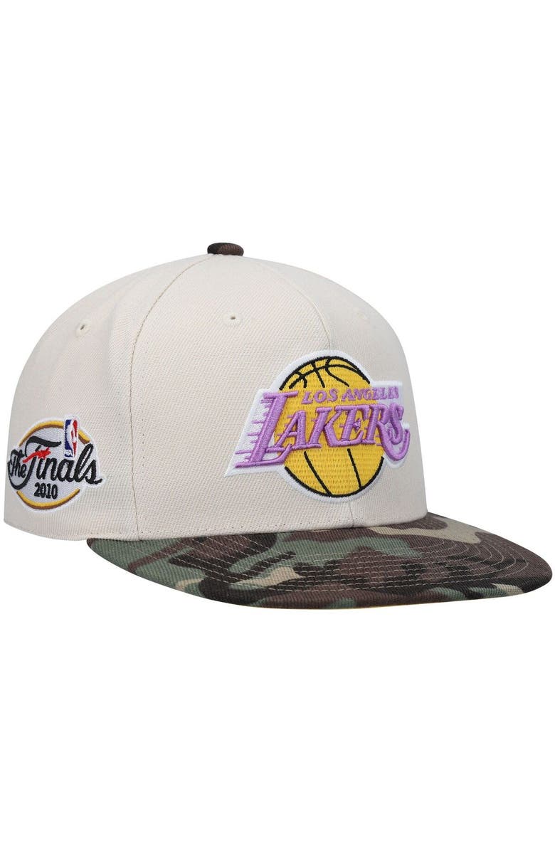 Mitchell & Ness Men's Mitchell & Ness Cream Los Angeles Lakers Hardwood Classics 2010 NBA Finals Patch Off White Camo Fitted Hat, Main, color, Cream