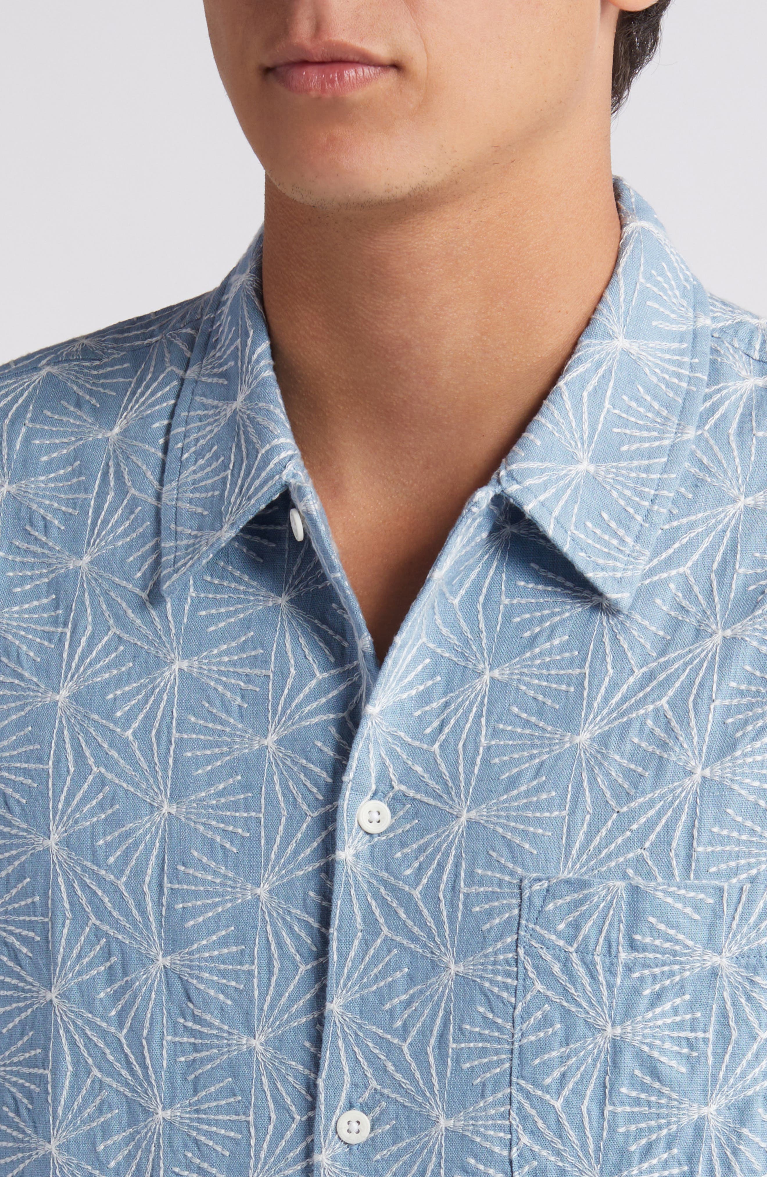 Starburst Embroidered Short Sleeve Button-Up Shirt - image 2