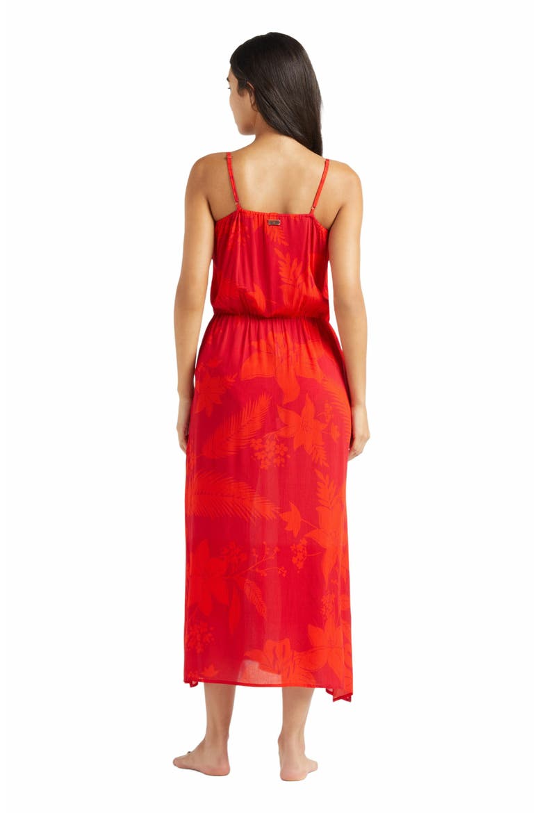 Women's Flower Power Long Rayon Dress, Alternate, color, LIPSTICK