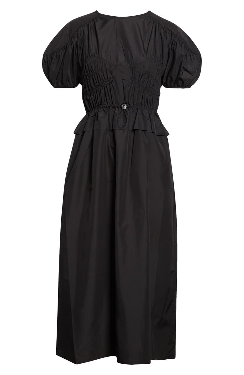 Cecilie Bahnsen Betsy Ruched Puff Sleeve Drawcord Waist Recycled Faille Dress, Alternate, color, Black