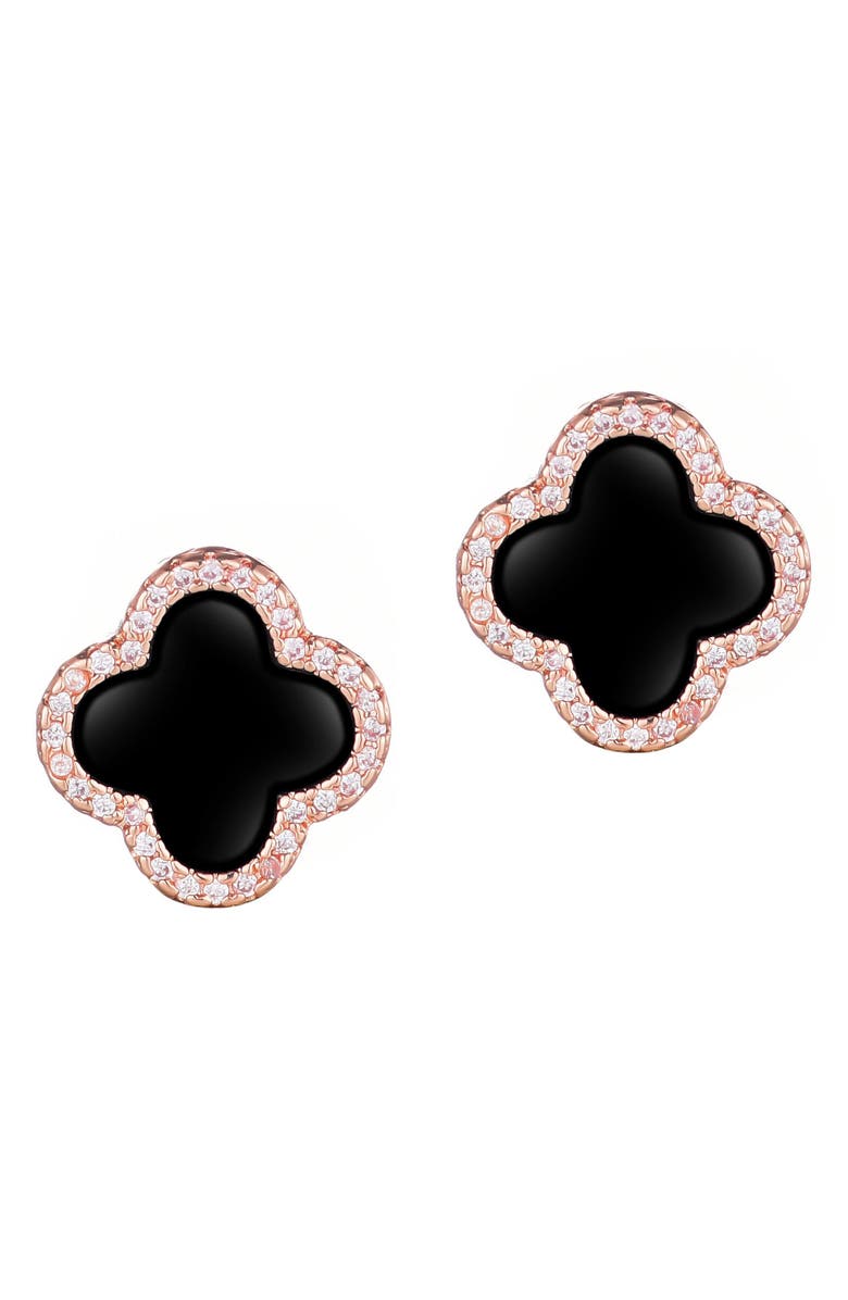 Adornia Enamel & Crystal Clover Stud Earrings, Main, color, Black