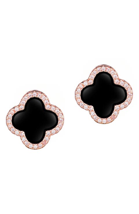 Enamel & Crystal Clover Stud Earrings