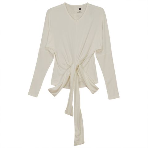Ribbed Wrap Long Sleeve Stretch Top