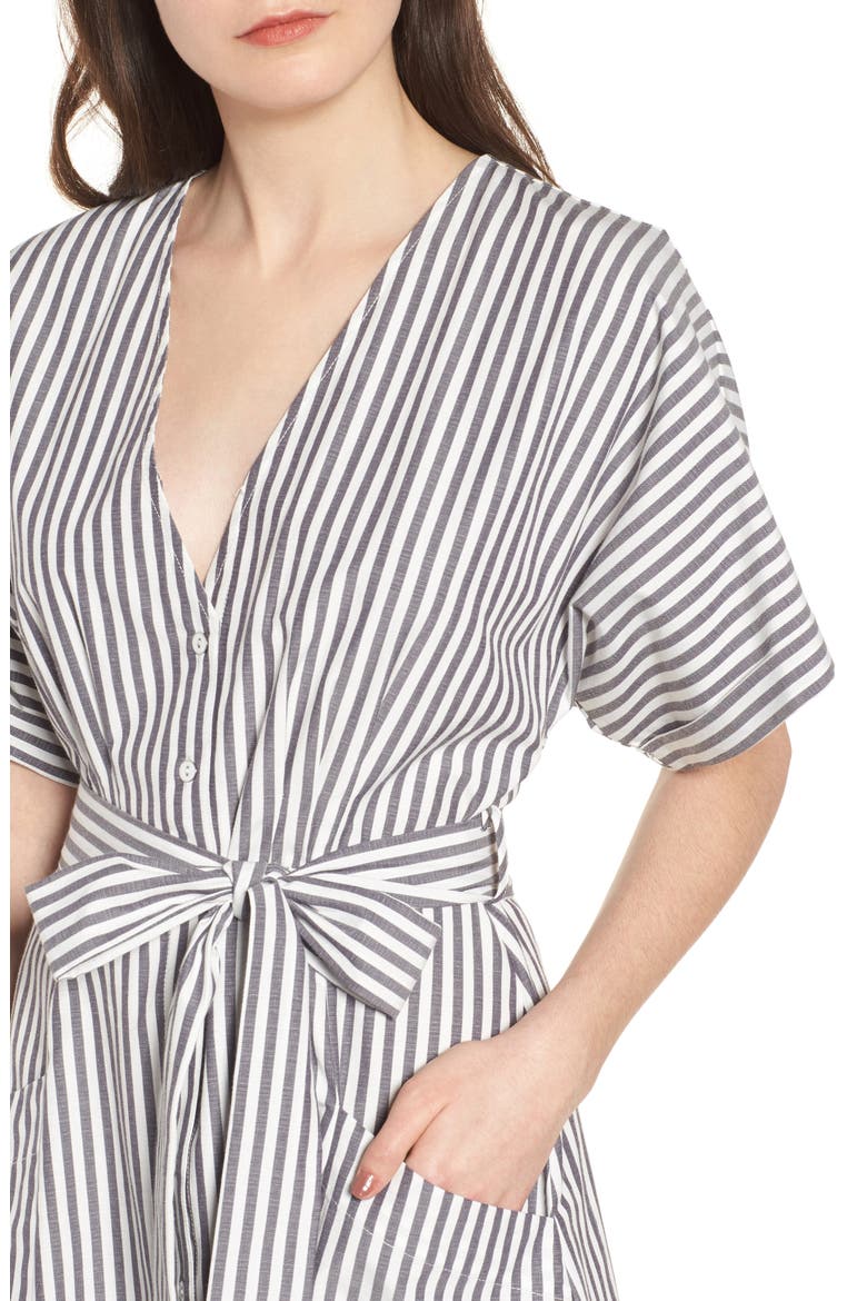 Button Front Dress, Alternate, color, BLACK JERRY STRIPE