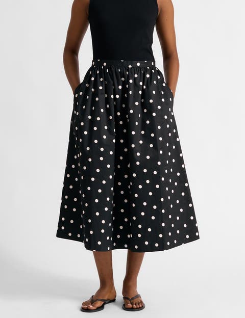 Polka Dot High-Waist Midi Skirt