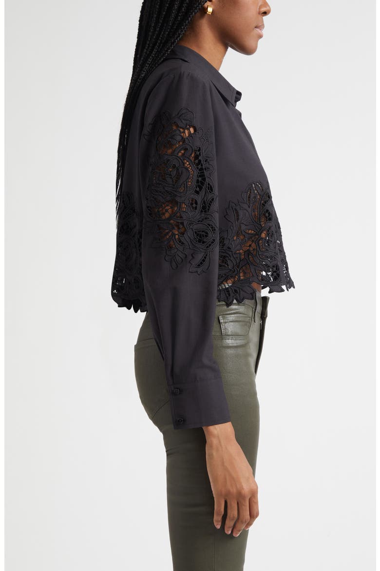 Seychelle Cutwork Crop Button-Up Shirt, Alternate, color, BLACK