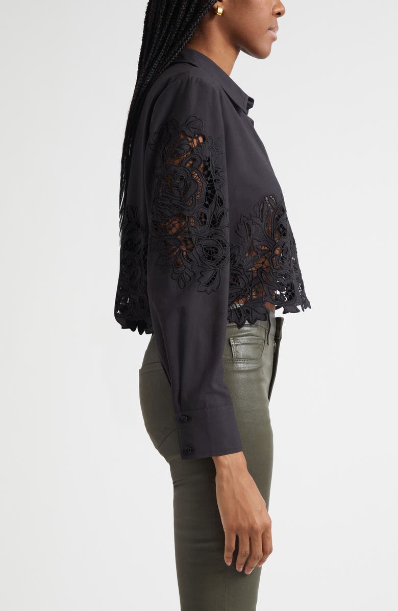 L'AGENCE Seychelle Cutwork Crop Button-Up Shirt, Alternate, color, Black