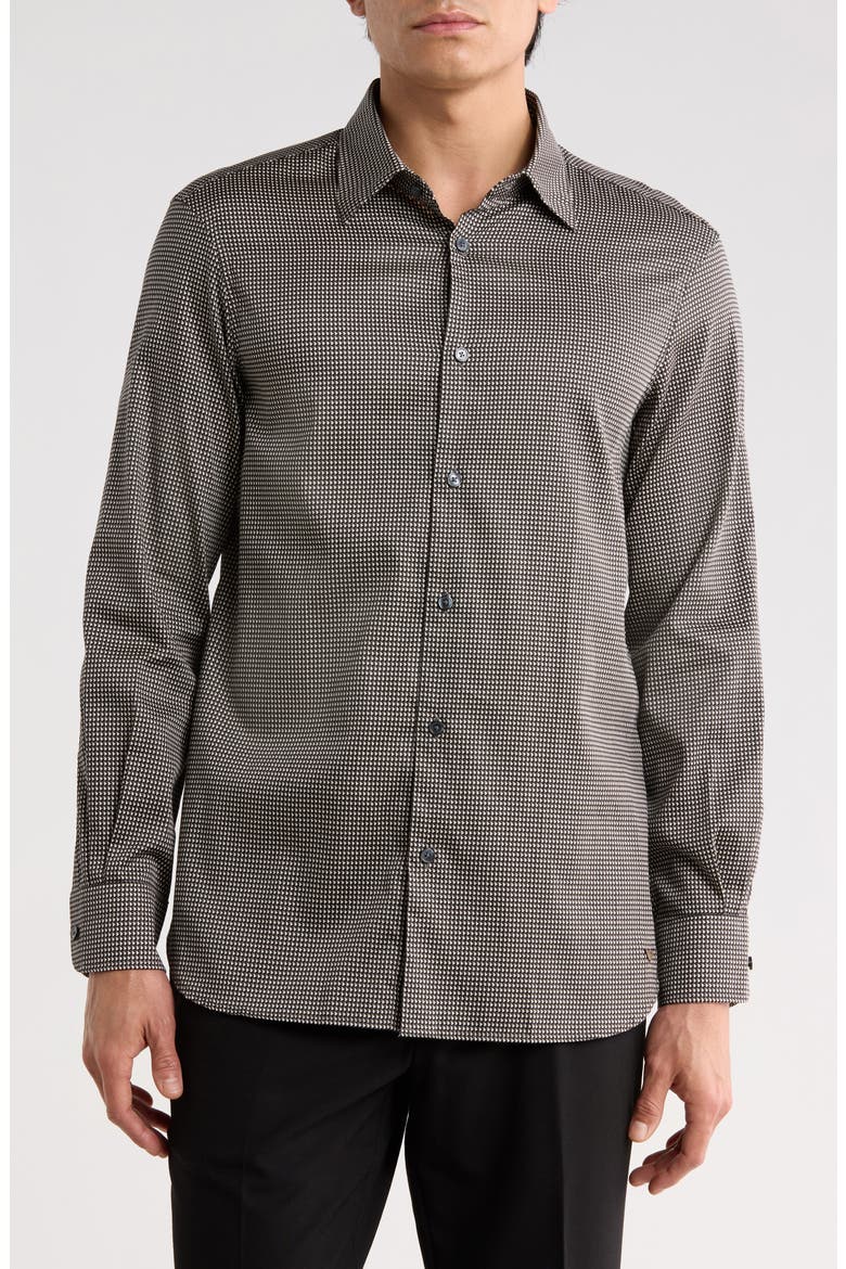 Bird's Eye Stretch Button-Up Shirt, Main, color, SOLID BLACK