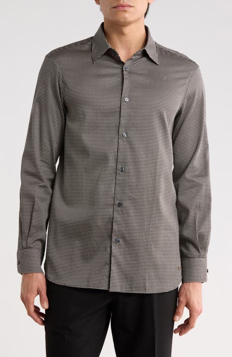 Bird's Eye Stretch Button-Up Shirt