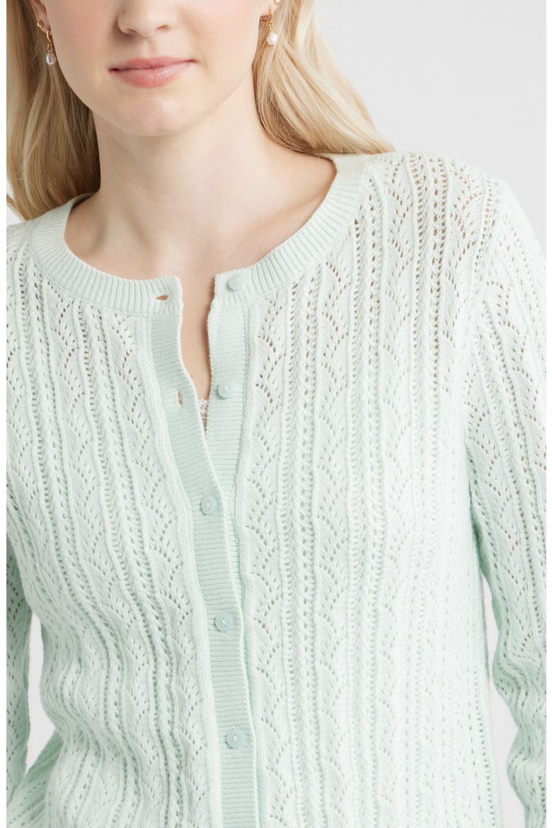 Pointelle Knit Cardigan, Alternate, color, GREEN CLOUD