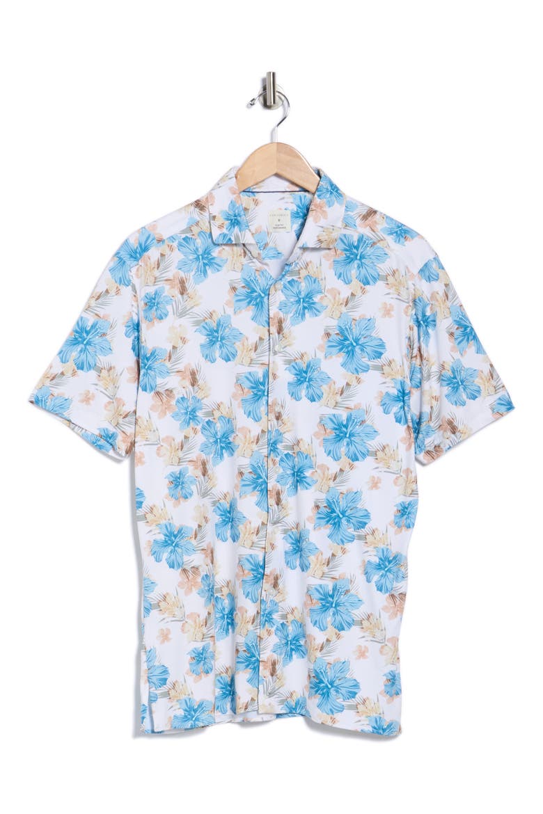 Hibiscus Short Sleeve Button-Up Shirt, Alternate, color, WHITE