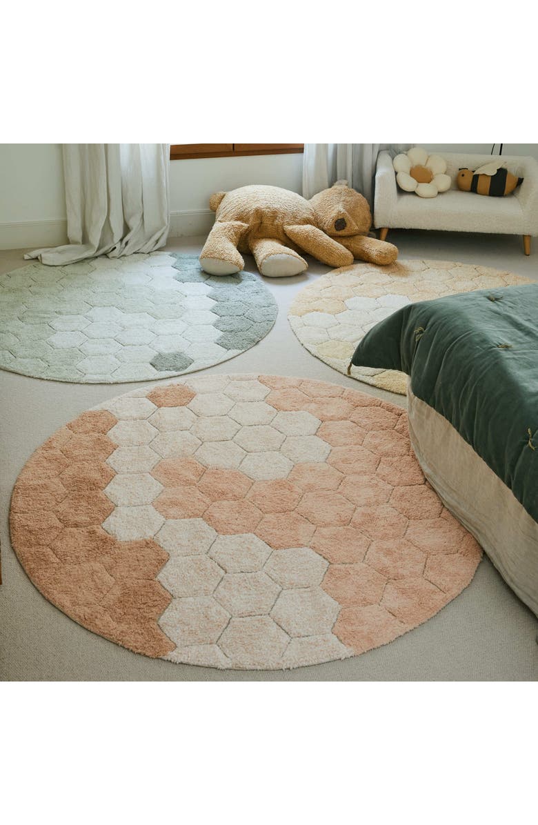 Lorena Canals Washable Rug Round Honeycomb, Alternate, color, Blue Sage, Ivory, Light Blue