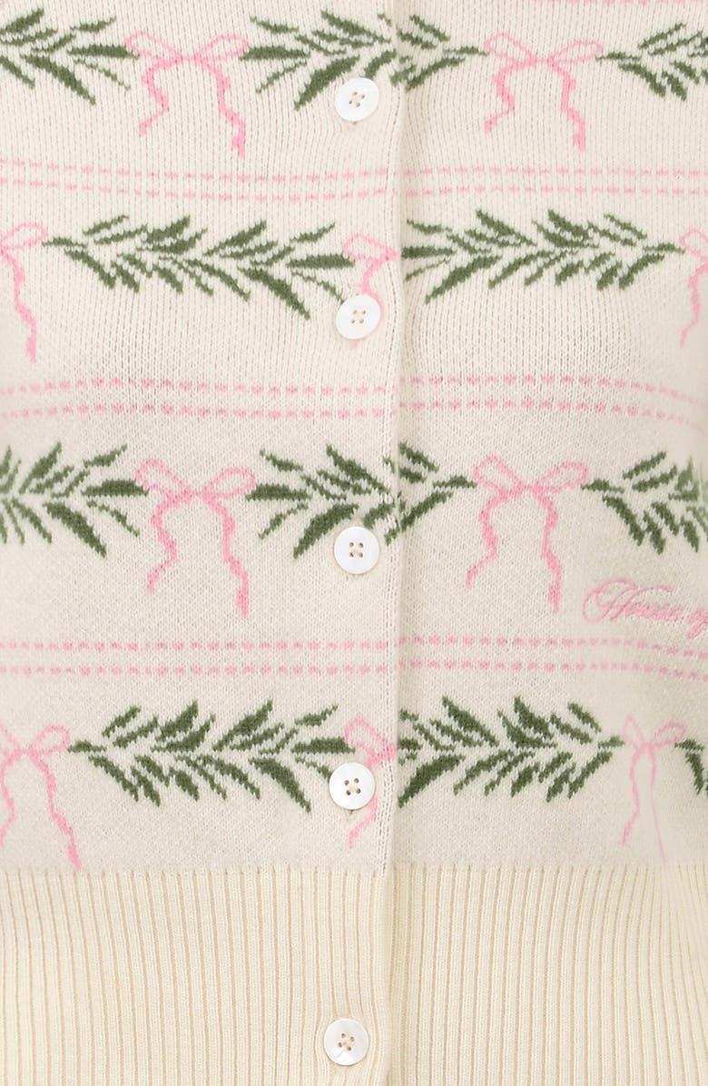 HOUSE OF CB Winter Bow Jacquard Wool Blend Cardigan, Alternate, color, Cream
