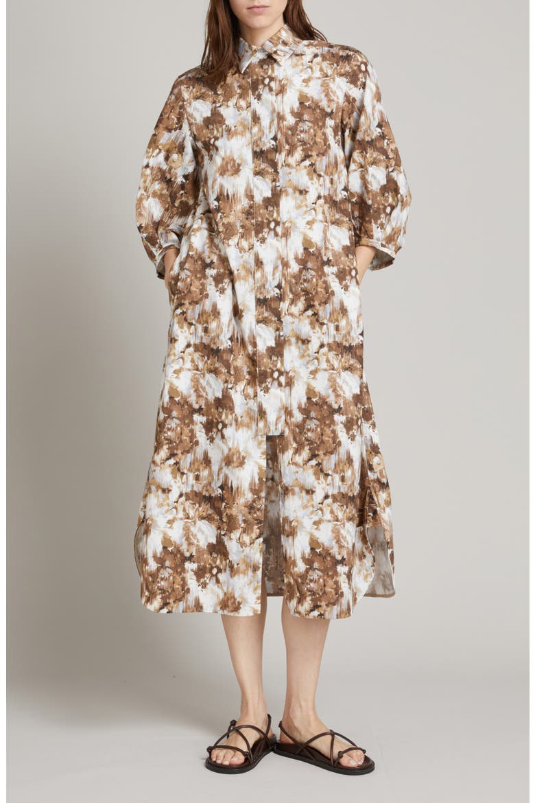 Falda Abstract Print Cotton Midi Shirtdress, Main, color, SKY BLUE/ BROWN